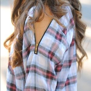 Sam Edelman Zip Shoulder Plaid Shirt Sz XS EUC